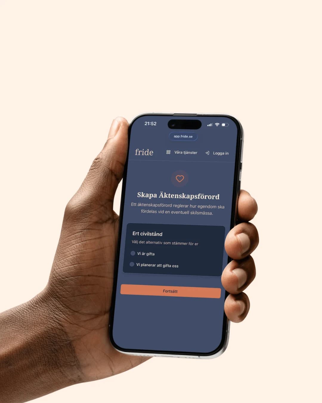 Äktenskapsförord – Fride app-mockup
