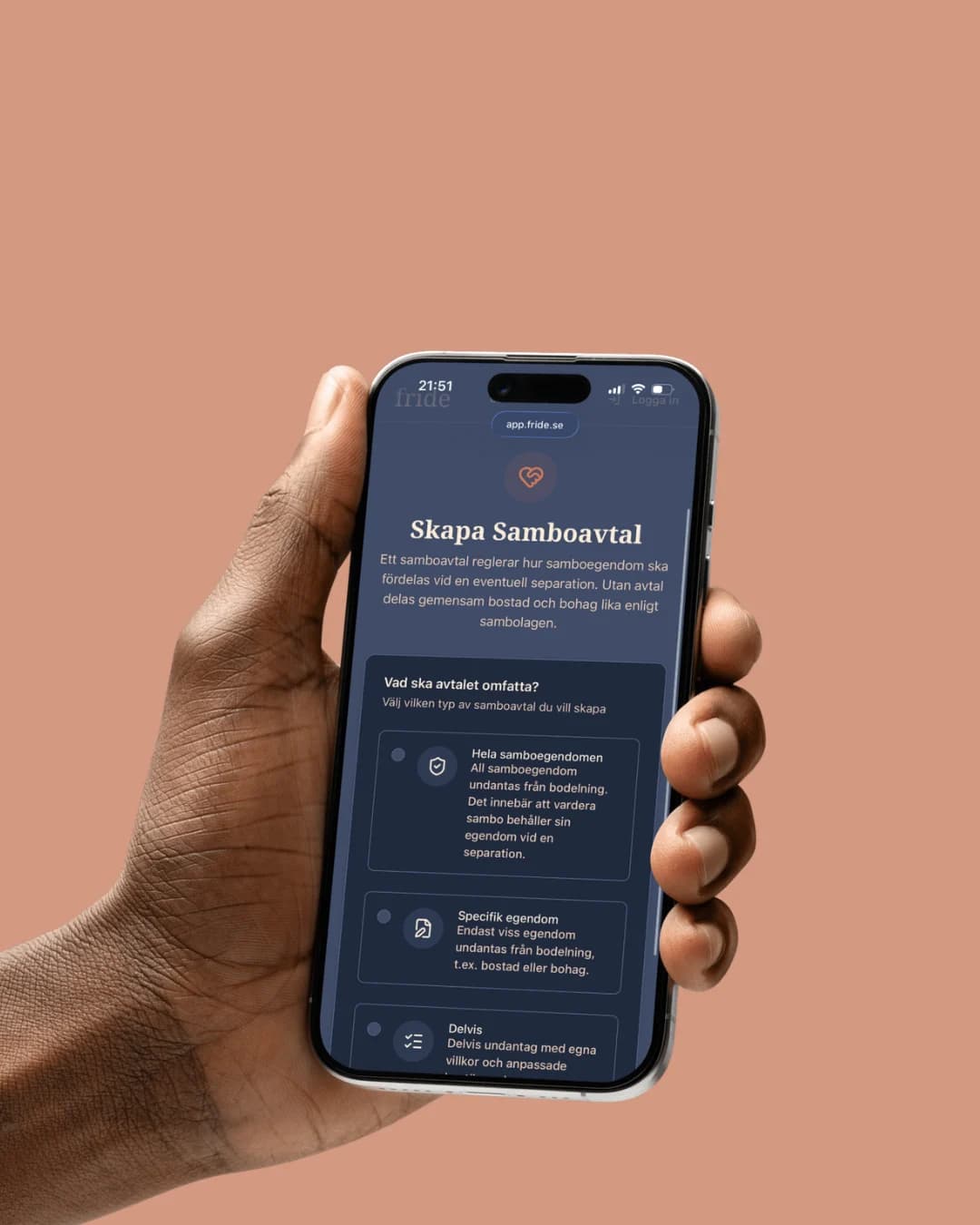 Samboavtal – Fride app-mockup