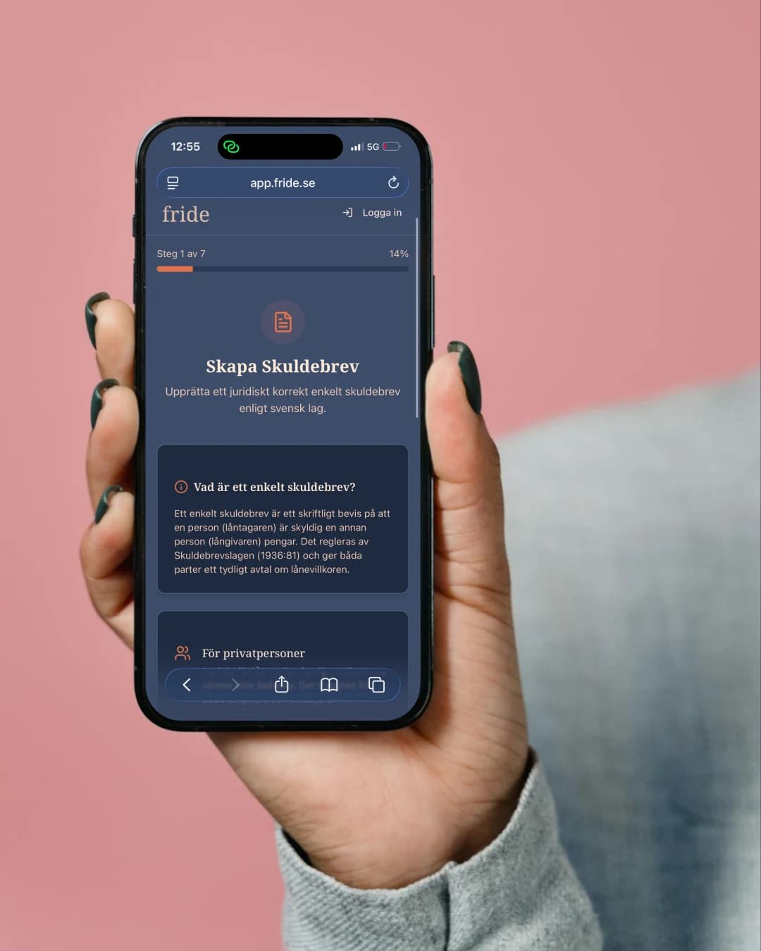 Skuldebrev – Fride app-mockup